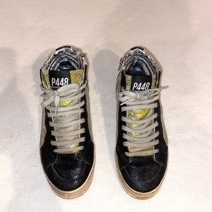 P448 Silver Gold and Black High Top Sneakers